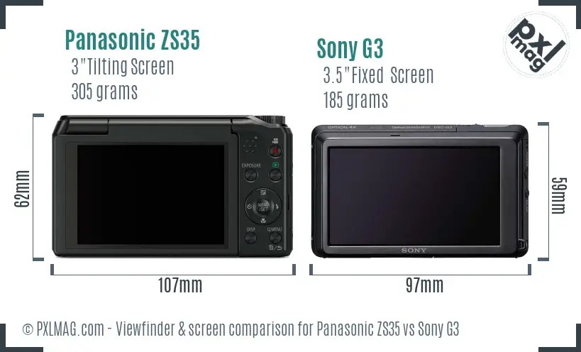 Panasonic ZS35 vs Sony G3 Screen and Viewfinder comparison