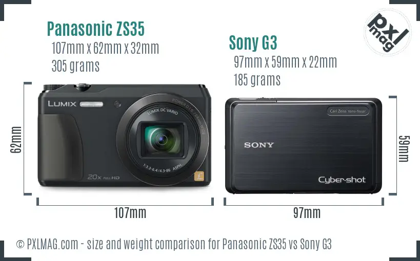 Panasonic ZS35 vs Sony G3 size comparison