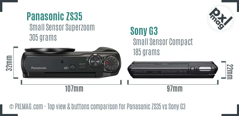 Panasonic ZS35 vs Sony G3 top view buttons comparison