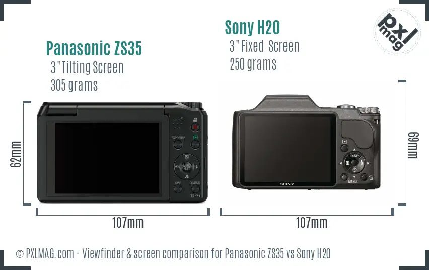 Panasonic ZS35 vs Sony H20 Screen and Viewfinder comparison