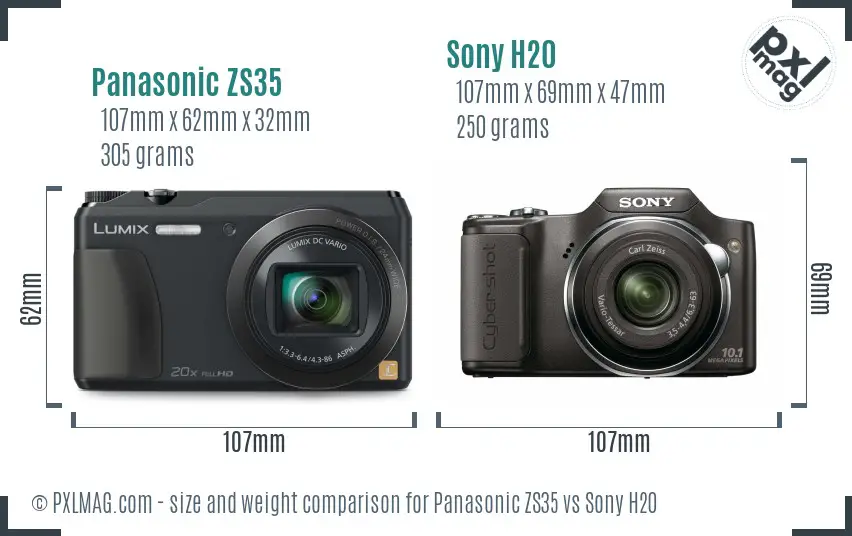 Panasonic ZS35 vs Sony H20 size comparison