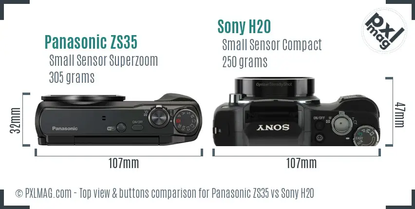 Panasonic ZS35 vs Sony H20 top view buttons comparison