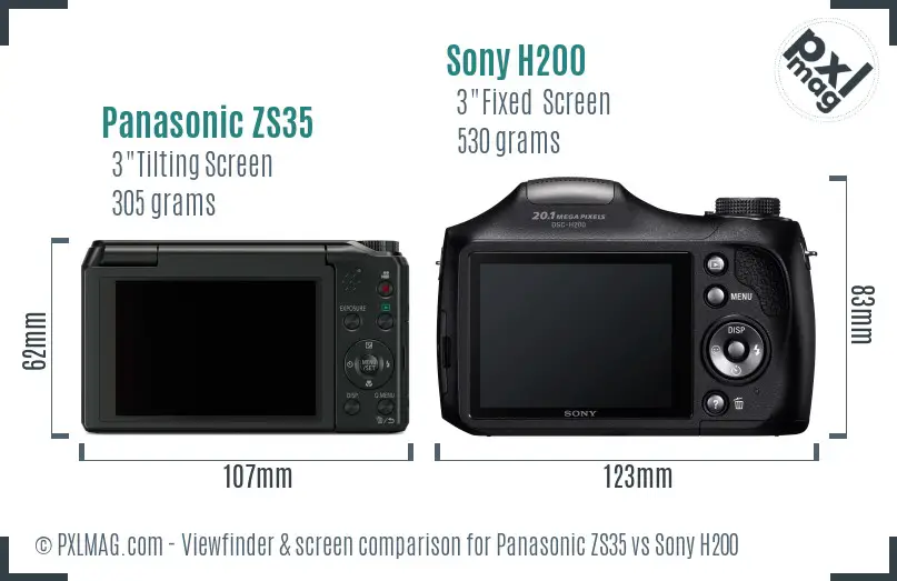 Panasonic ZS35 vs Sony H200 Screen and Viewfinder comparison