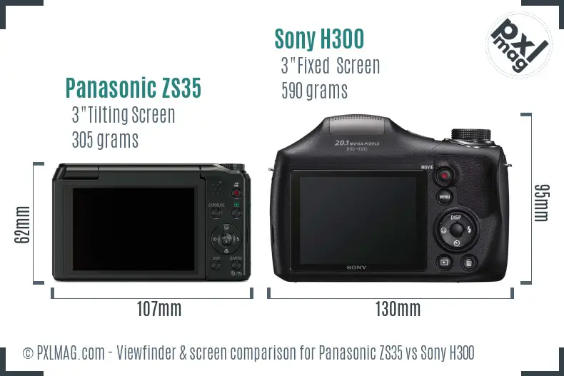 Panasonic ZS35 vs Sony H300 Screen and Viewfinder comparison