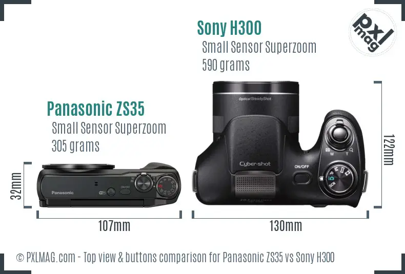 Panasonic ZS35 vs Sony H300 top view buttons comparison