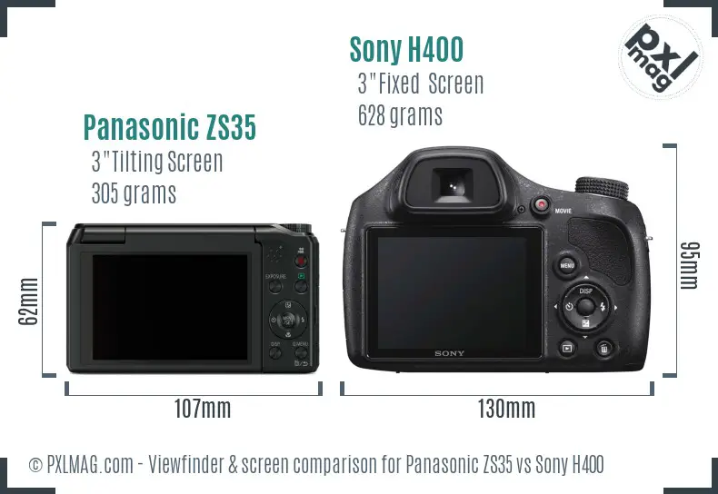 Panasonic ZS35 vs Sony H400 Screen and Viewfinder comparison