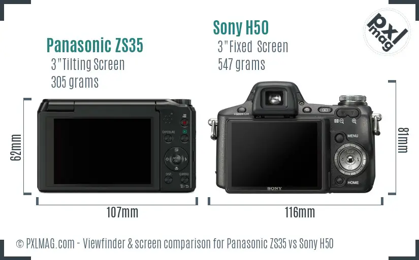 Panasonic ZS35 vs Sony H50 Screen and Viewfinder comparison