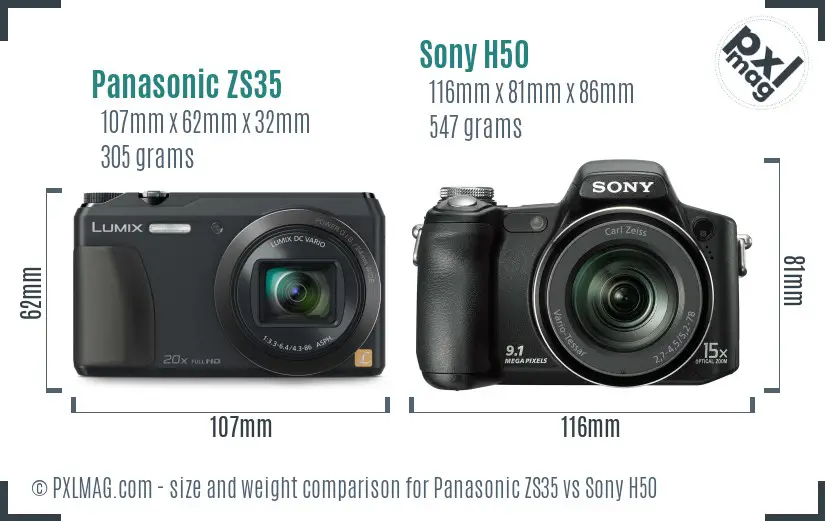Panasonic ZS35 vs Sony H50 size comparison