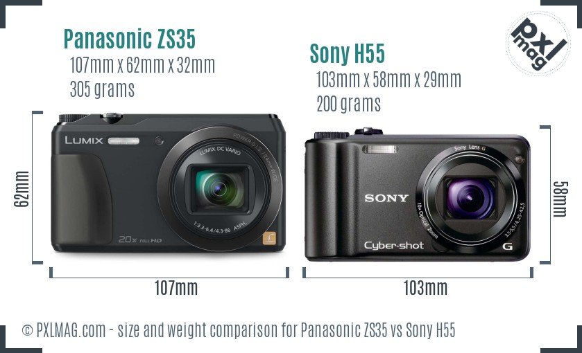 Panasonic ZS35 vs Sony H55 size comparison