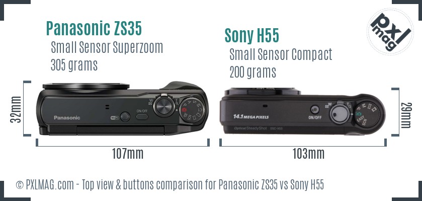 Panasonic ZS35 vs Sony H55 top view buttons comparison