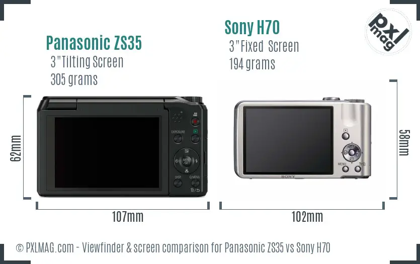 Panasonic ZS35 vs Sony H70 Screen and Viewfinder comparison