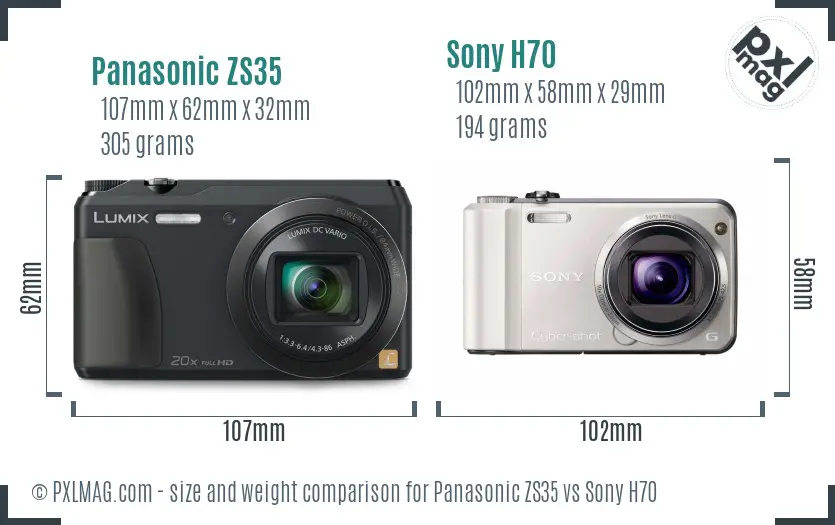 Panasonic ZS35 vs Sony H70 size comparison