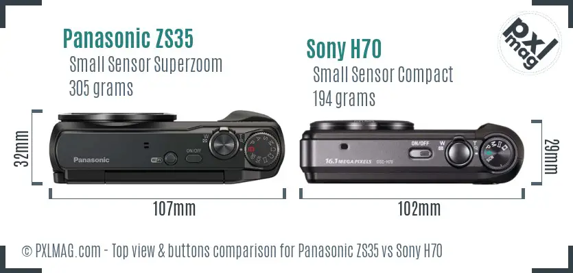 Panasonic ZS35 vs Sony H70 top view buttons comparison