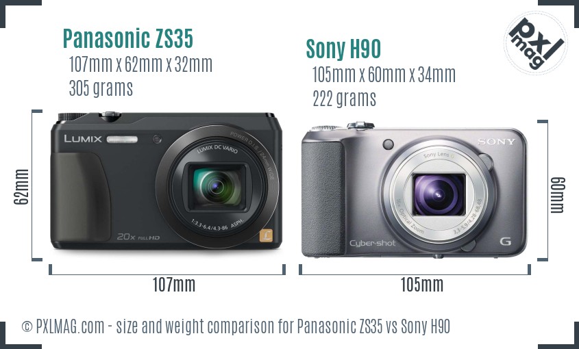 Panasonic ZS35 vs Sony H90 size comparison