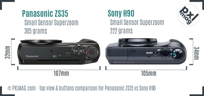 Panasonic ZS35 vs Sony H90 top view buttons comparison