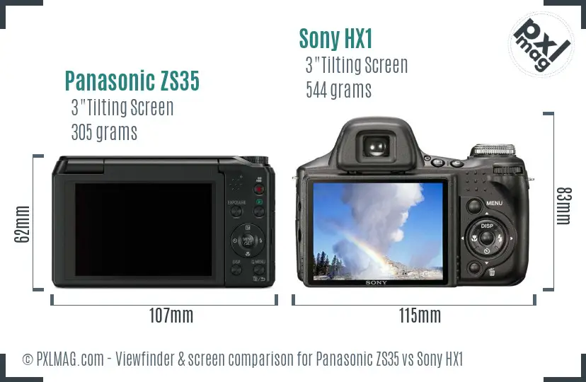 Panasonic ZS35 vs Sony HX1 Screen and Viewfinder comparison