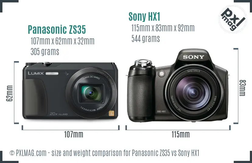 Panasonic ZS35 vs Sony HX1 size comparison