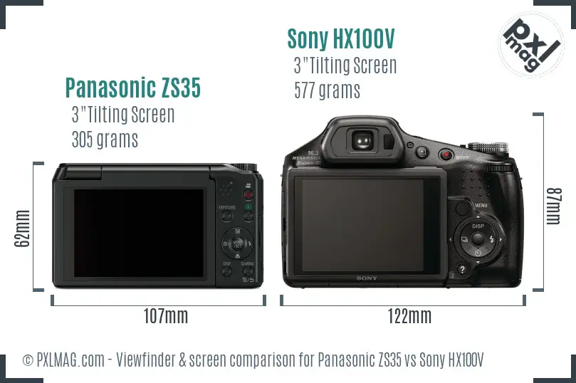 Panasonic ZS35 vs Sony HX100V Screen and Viewfinder comparison