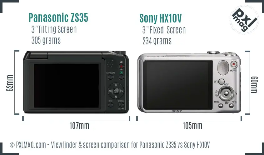 Panasonic ZS35 vs Sony HX10V Screen and Viewfinder comparison