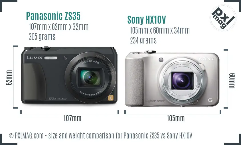 Panasonic ZS35 vs Sony HX10V size comparison