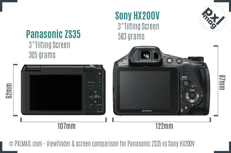 Panasonic ZS35 vs Sony HX200V Screen and Viewfinder comparison