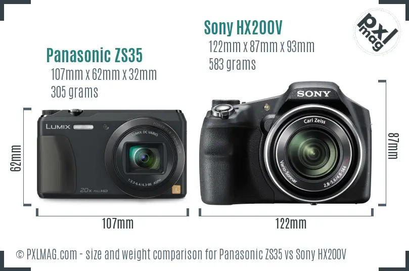 Panasonic ZS35 vs Sony HX200V size comparison