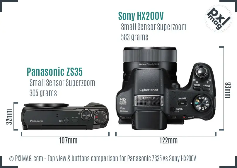 Panasonic ZS35 vs Sony HX200V top view buttons comparison