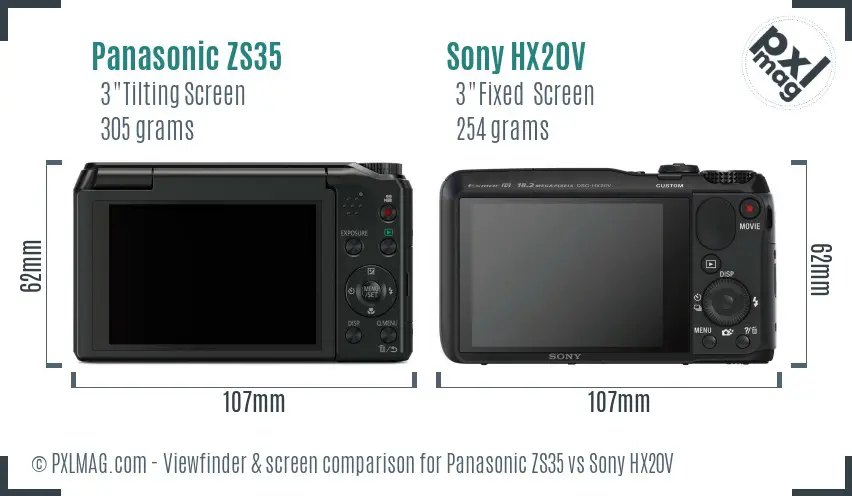 Panasonic ZS35 vs Sony HX20V Screen and Viewfinder comparison