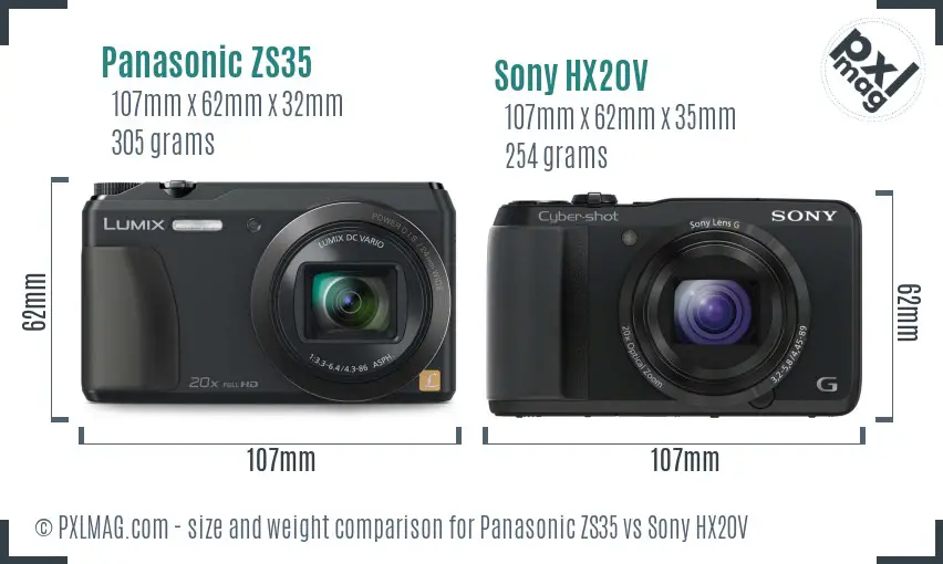 Panasonic ZS35 vs Sony HX20V size comparison