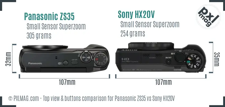 Panasonic ZS35 vs Sony HX20V top view buttons comparison