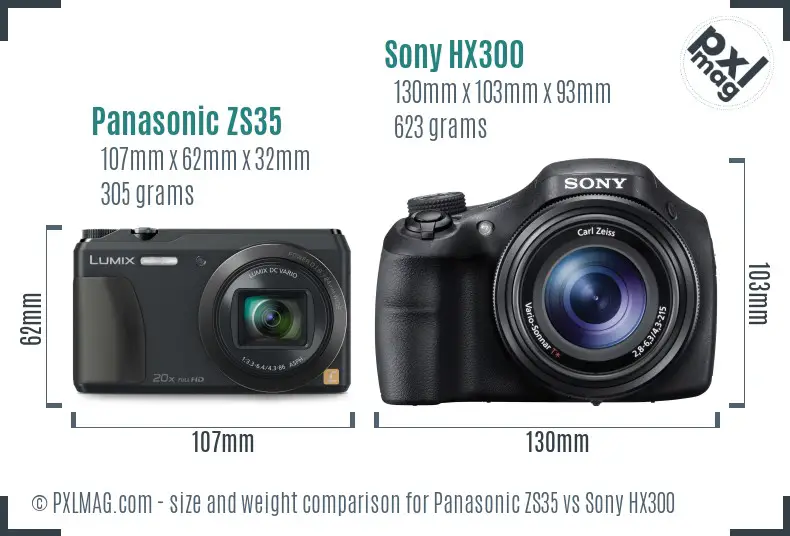 Panasonic ZS35 vs Sony HX300 size comparison