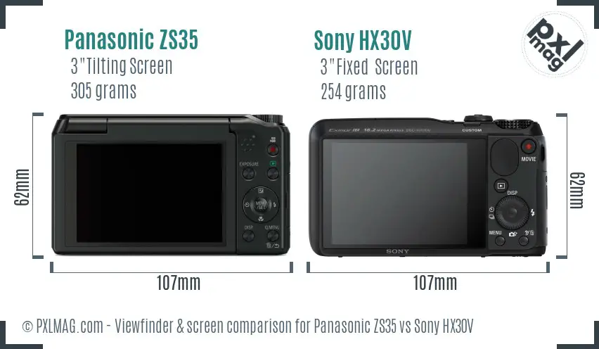 Panasonic ZS35 vs Sony HX30V Screen and Viewfinder comparison