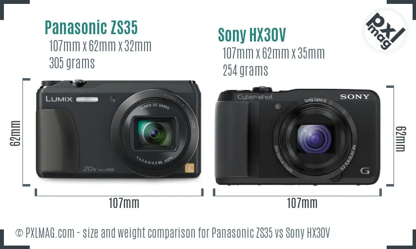 Panasonic ZS35 vs Sony HX30V size comparison