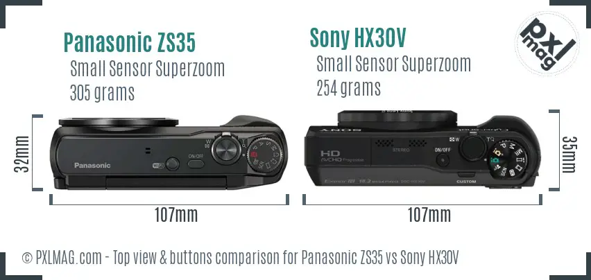 Panasonic ZS35 vs Sony HX30V top view buttons comparison