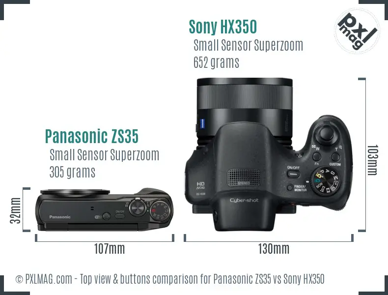 Panasonic ZS35 vs Sony HX350 top view buttons comparison