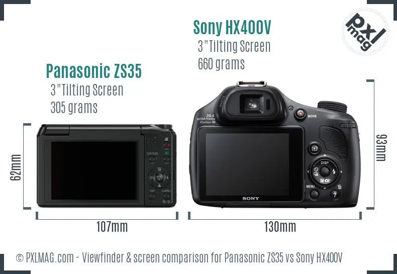 Panasonic ZS35 vs Sony HX400V Screen and Viewfinder comparison