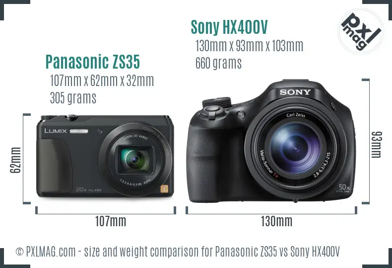 Panasonic ZS35 vs Sony HX400V size comparison