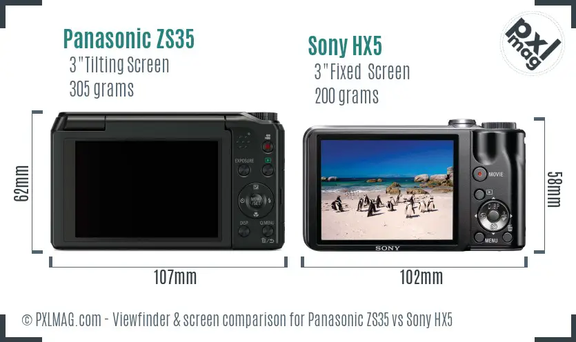 Panasonic ZS35 vs Sony HX5 Screen and Viewfinder comparison