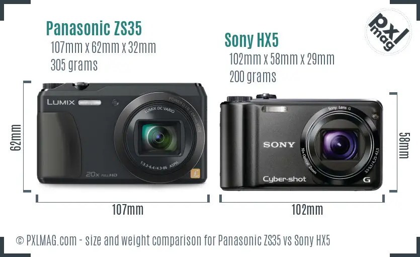 Panasonic ZS35 vs Sony HX5 size comparison