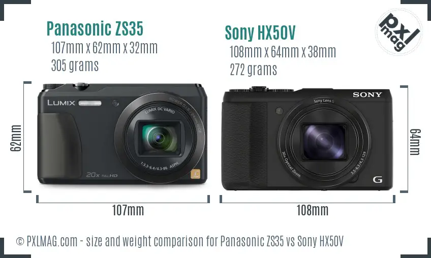 Panasonic ZS35 vs Sony HX50V size comparison