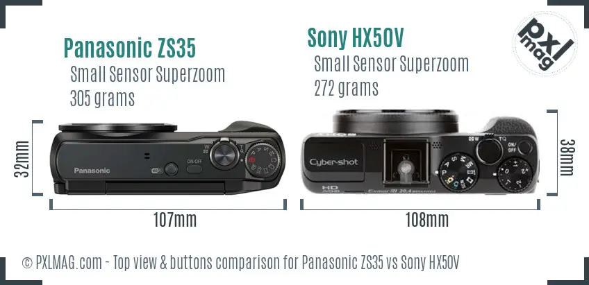 Panasonic ZS35 vs Sony HX50V top view buttons comparison
