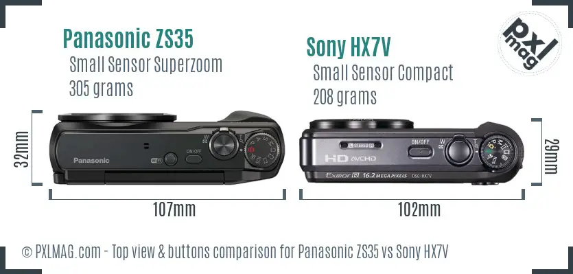 Panasonic ZS35 vs Sony HX7V top view buttons comparison