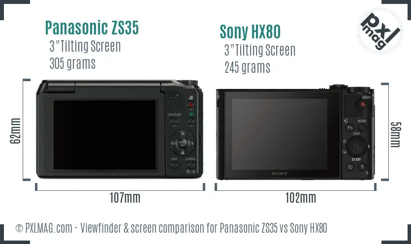 Panasonic ZS35 vs Sony HX80 Screen and Viewfinder comparison