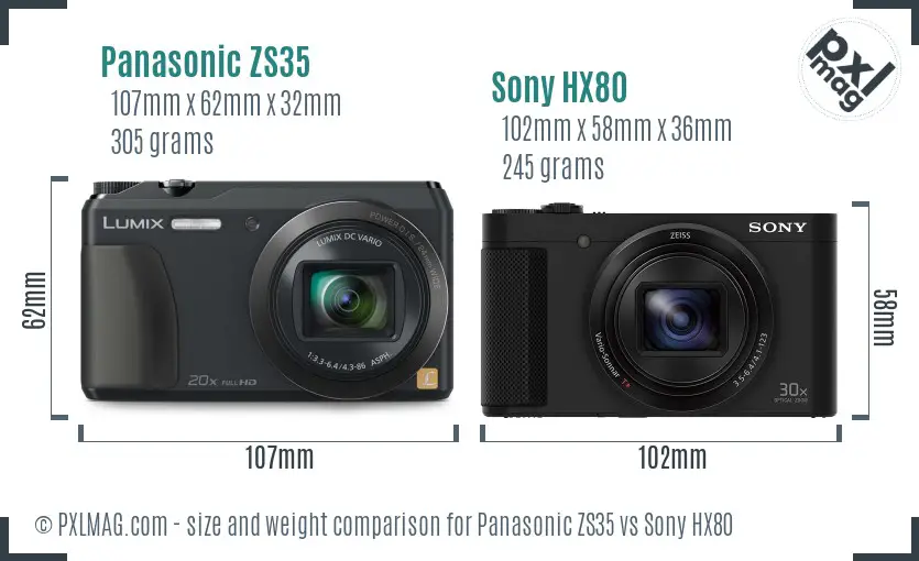 Panasonic ZS35 vs Sony HX80 size comparison