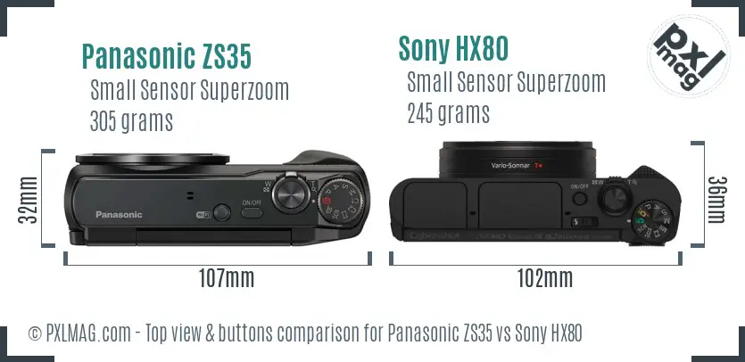 Panasonic ZS35 vs Sony HX80 top view buttons comparison