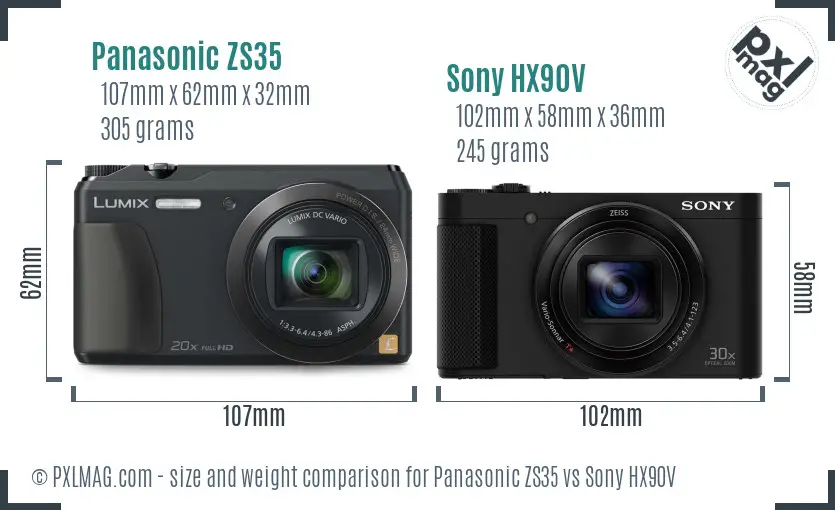 Panasonic ZS35 vs Sony HX90V size comparison