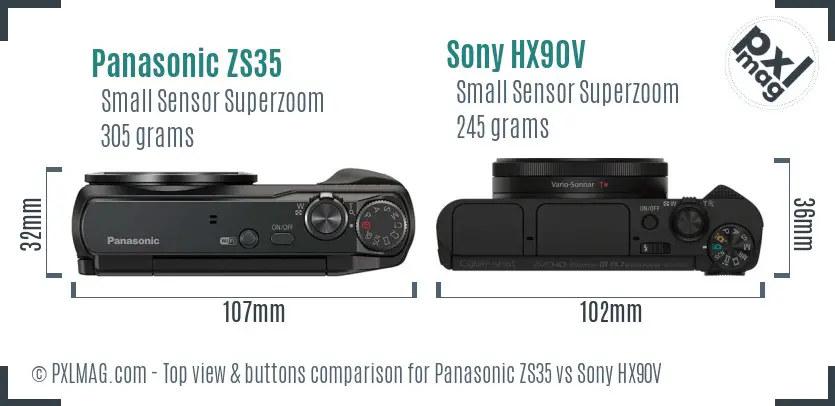 Panasonic ZS35 vs Sony HX90V top view buttons comparison