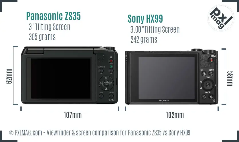 Panasonic ZS35 vs Sony HX99 Screen and Viewfinder comparison