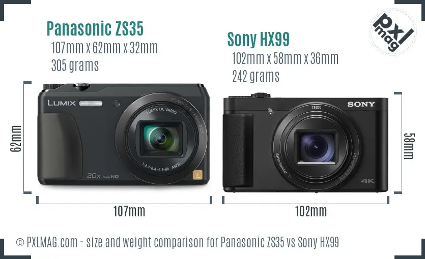 Panasonic ZS35 vs Sony HX99 size comparison