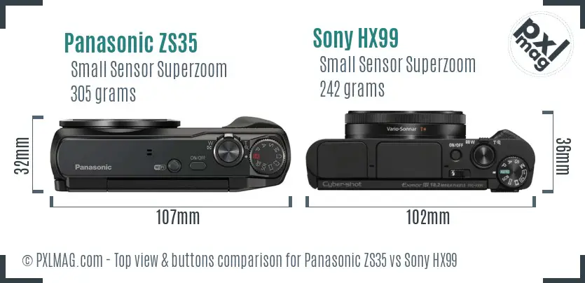 Panasonic ZS35 vs Sony HX99 top view buttons comparison